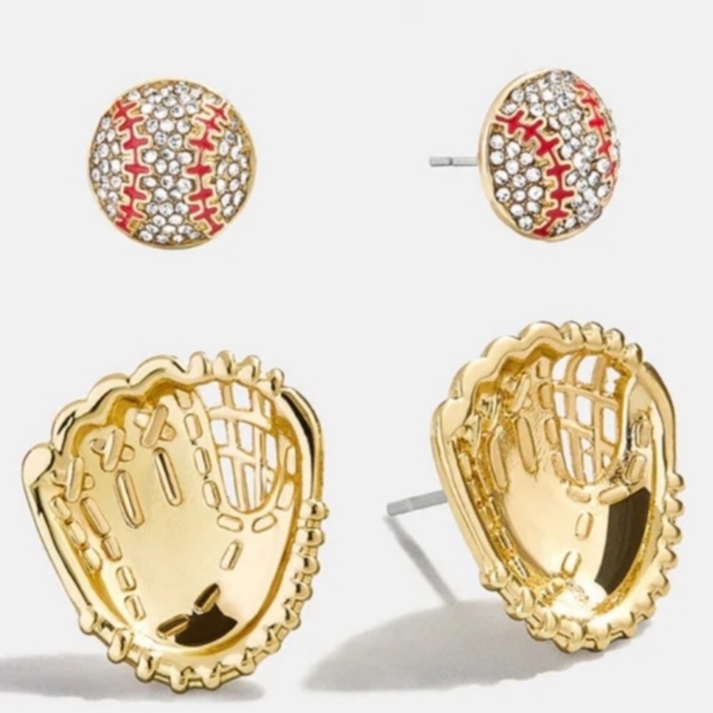 18k Gold Plated  Red Baseball Earrings NWOT